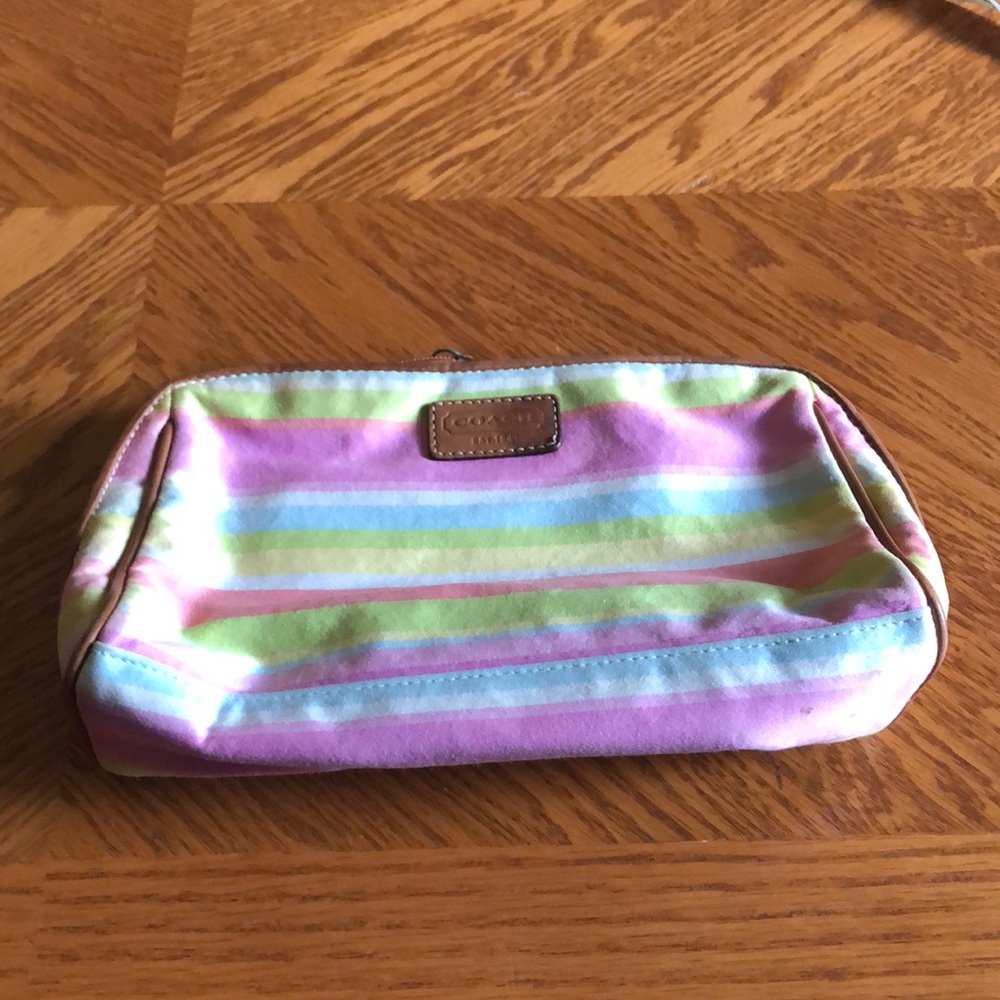 MOVING SALE NO HAGGLING WOMEN AUTHENTIC COACH MULTICOLORED STRIPED COSMETIC BAG